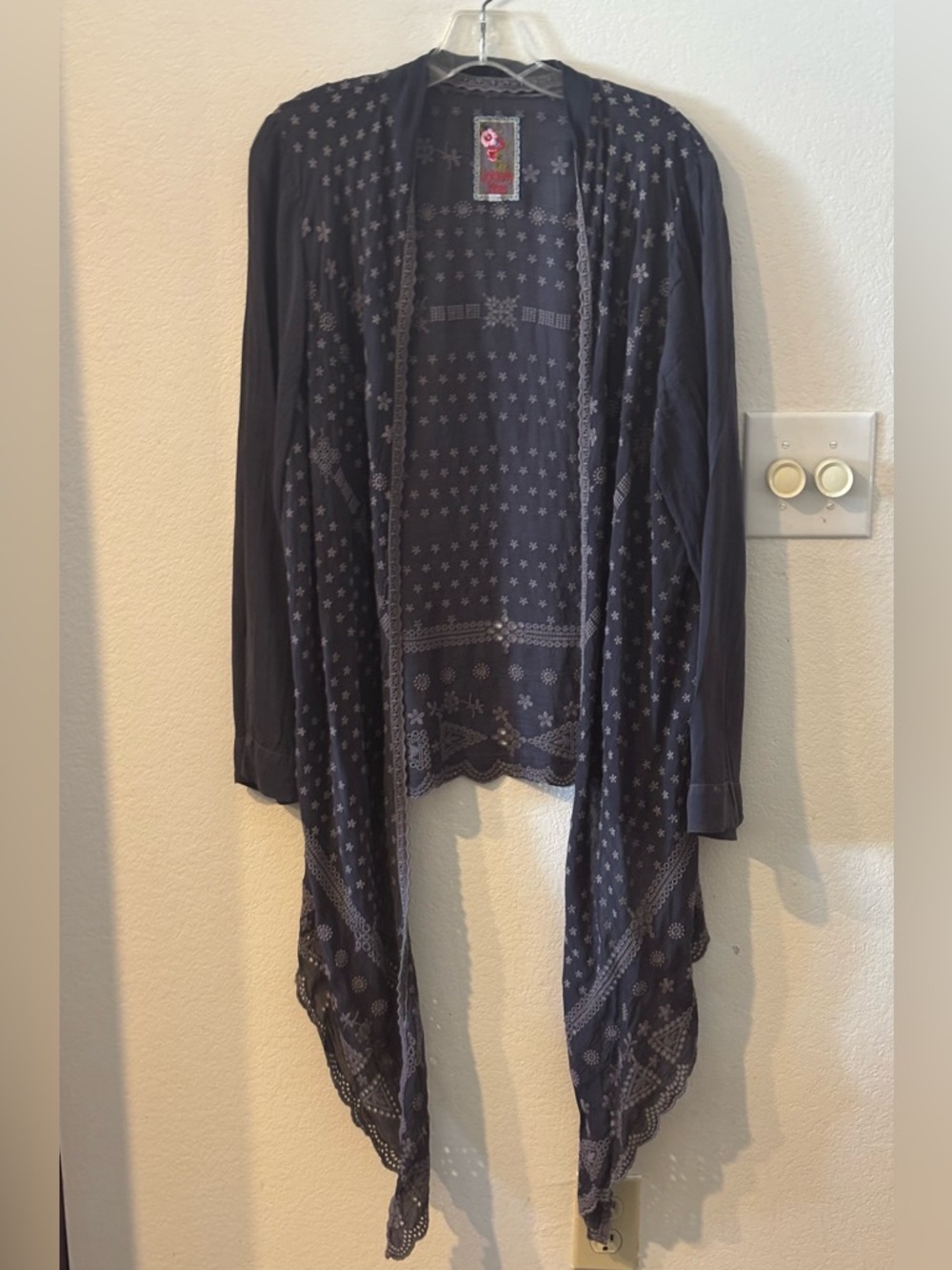 Johnny Was Navy Embroidered Cardigan Jacket
